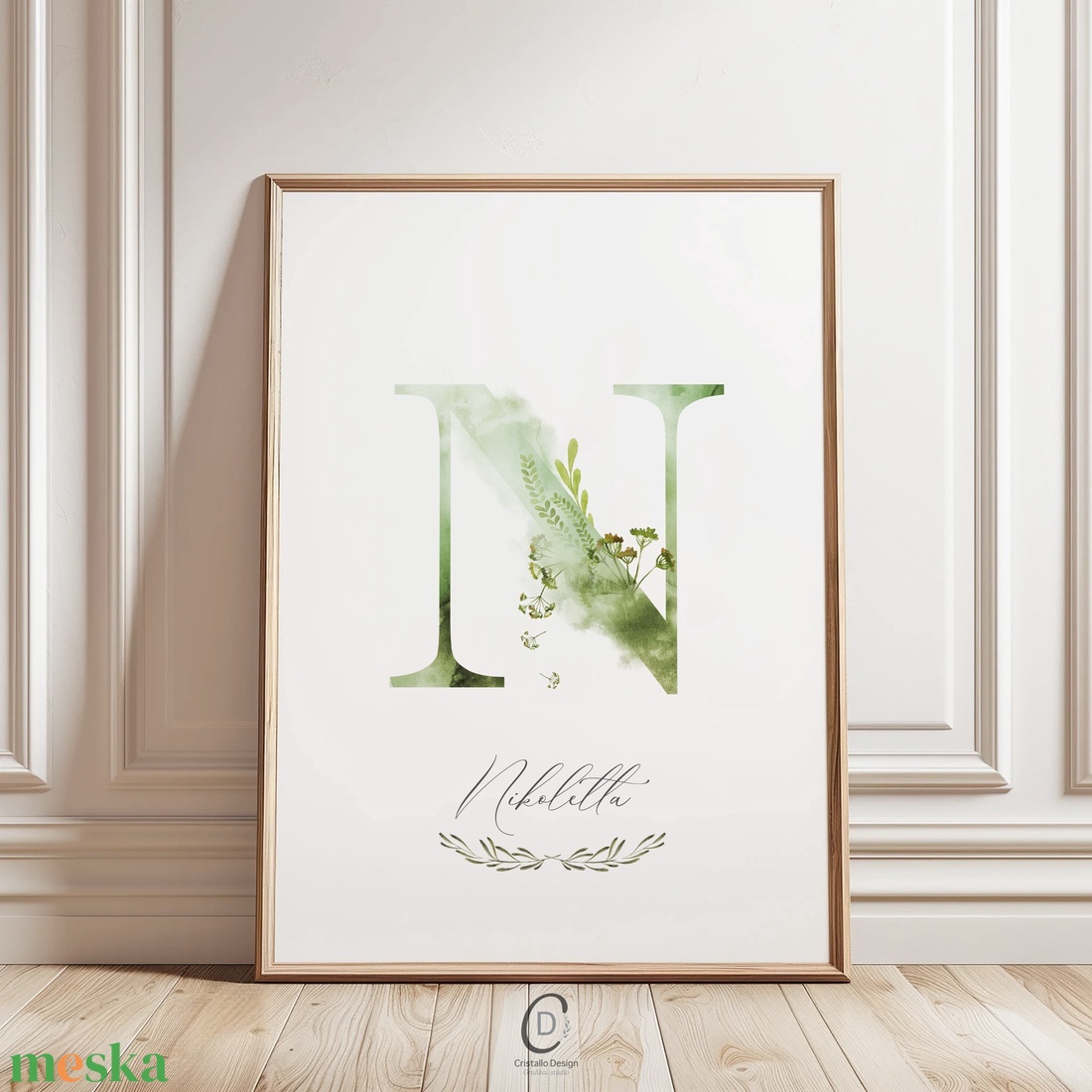 N betű, monogram, névnapi kép, dekoráció, akvarell falikép, személyre szóló - otthon & életmód - dekoráció - fali és függő dekoráció - betű & név - Meska.hu