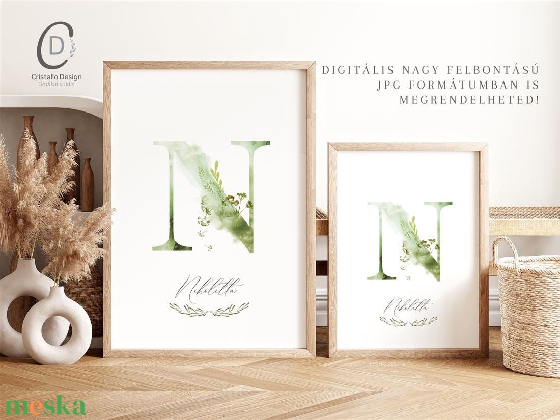 N betű, monogram, névnapi kép, dekoráció, akvarell falikép, személyre szóló - otthon & életmód - dekoráció - fali és függő dekoráció - betű & név - Meska.hu
