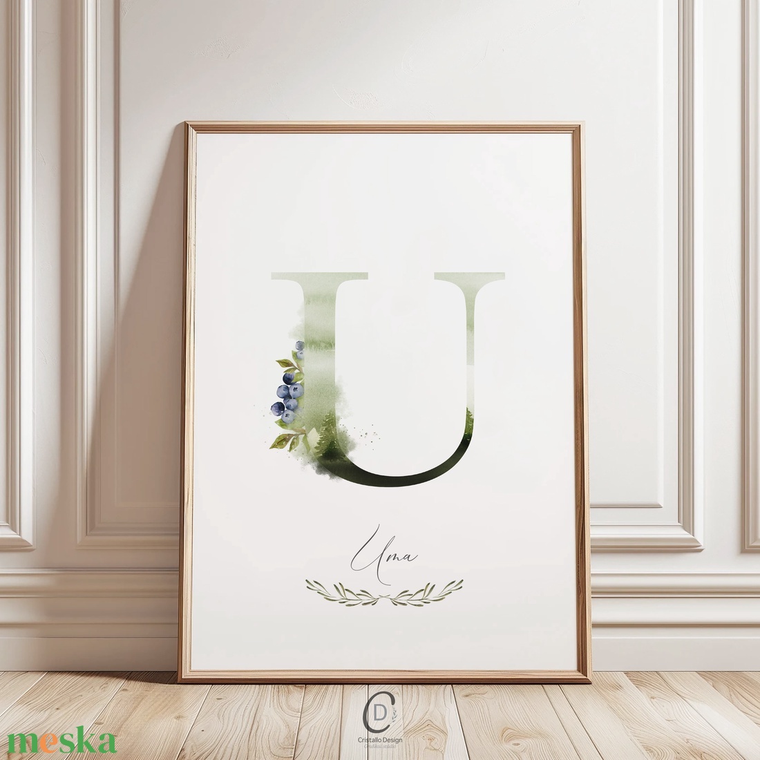U betű, monogram, névnapi kép, dekoráció, akvarell falikép, személyre szóló - otthon & életmód - dekoráció - fali és függő dekoráció - betű & név - Meska.hu