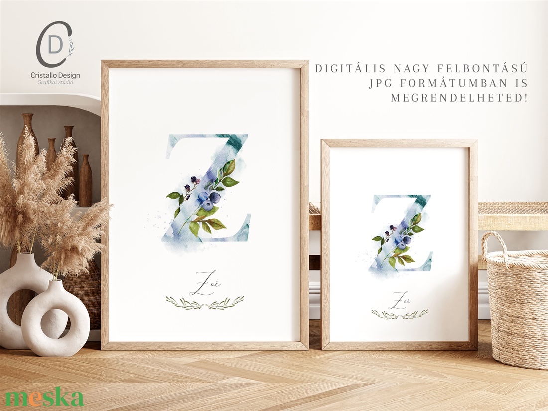 Z betű, monogram, névnapi kép, dekoráció, akvarell falikép, személyre szóló - otthon & életmód - dekoráció - fali és függő dekoráció - betű & név - Meska.hu