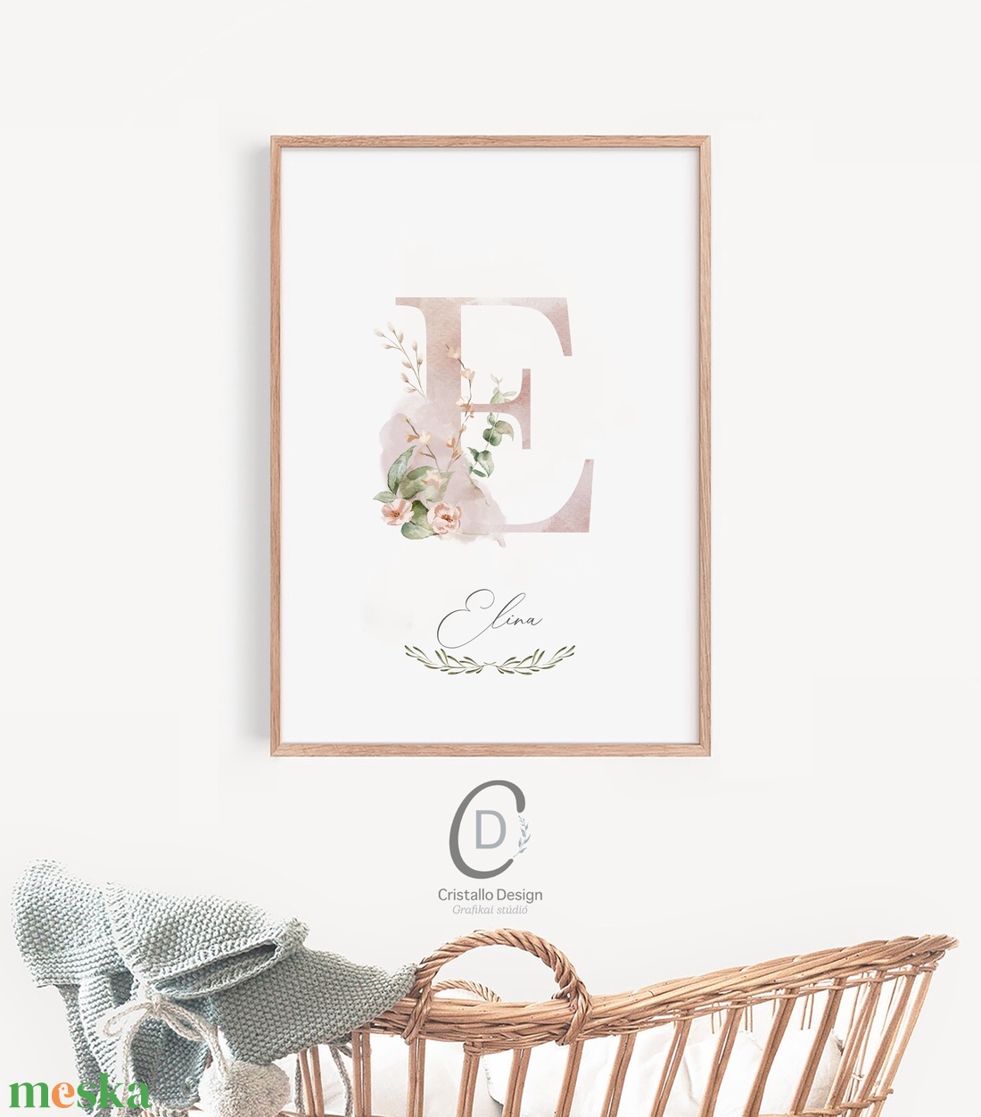 E betű, monogram, névnapi kép, dekoráció, akvarell falikép, személyre szóló - otthon & életmód - dekoráció - fali és függő dekoráció - betű & név - Meska.hu