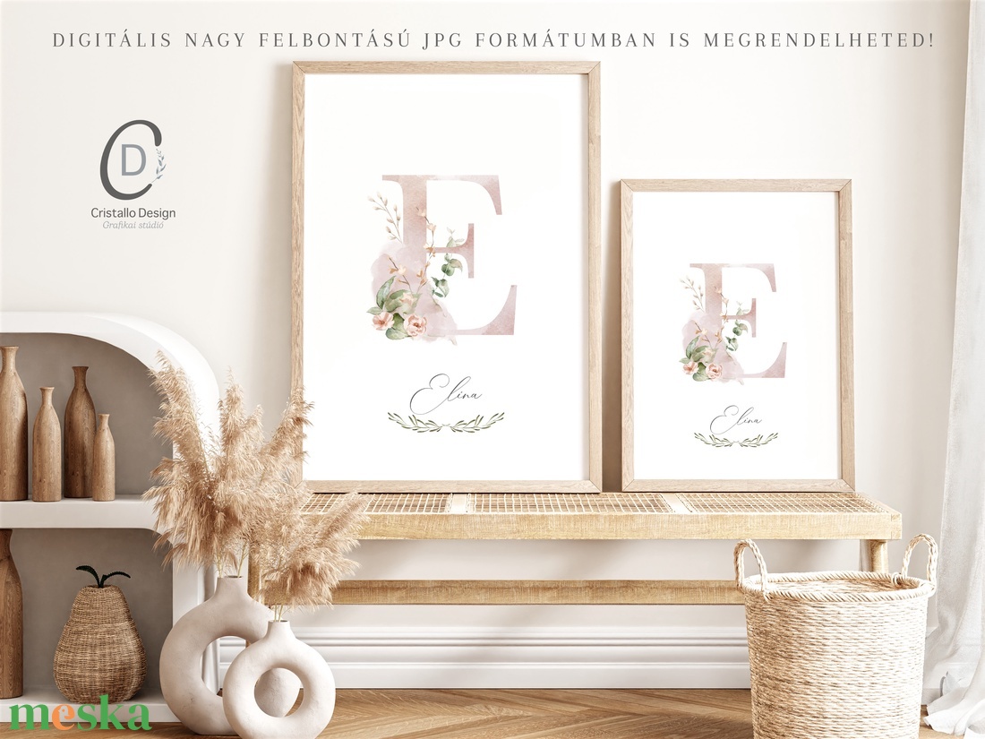 E betű, monogram, névnapi kép, dekoráció, akvarell falikép, személyre szóló - otthon & életmód - dekoráció - fali és függő dekoráció - betű & név - Meska.hu