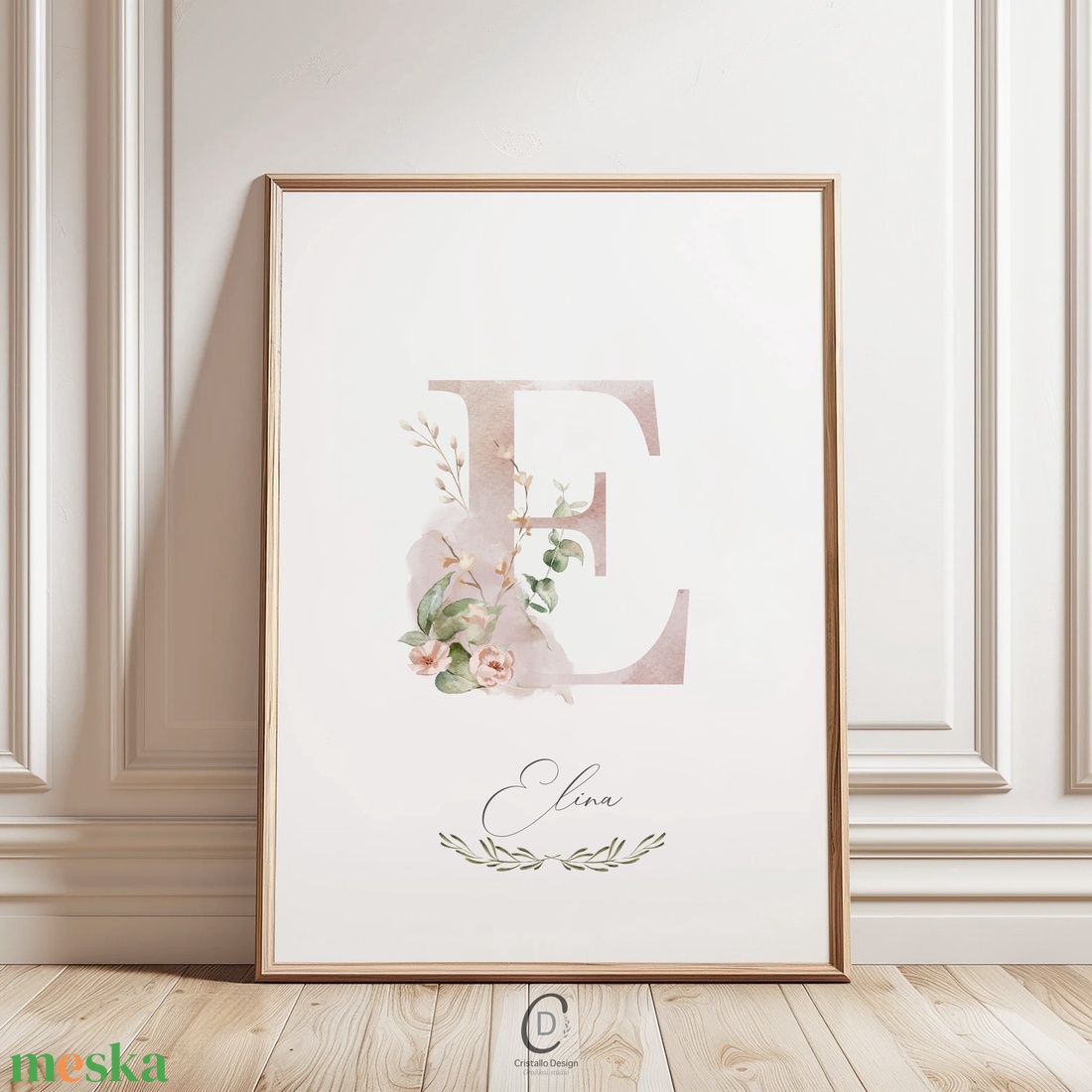 E betű, monogram, névnapi kép, dekoráció, akvarell falikép, személyre szóló - otthon & életmód - dekoráció - fali és függő dekoráció - betű & név - Meska.hu