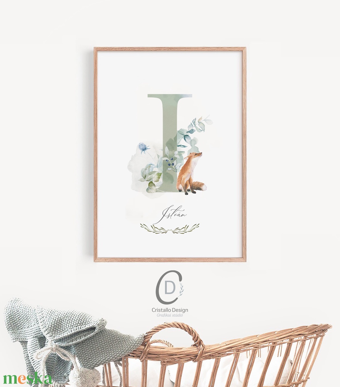 I betű, monogram, névnapi kép, dekoráció, akvarell falikép, személyre szóló, róka - otthon & életmód - dekoráció - fali és függő dekoráció - betű & név - Meska.hu