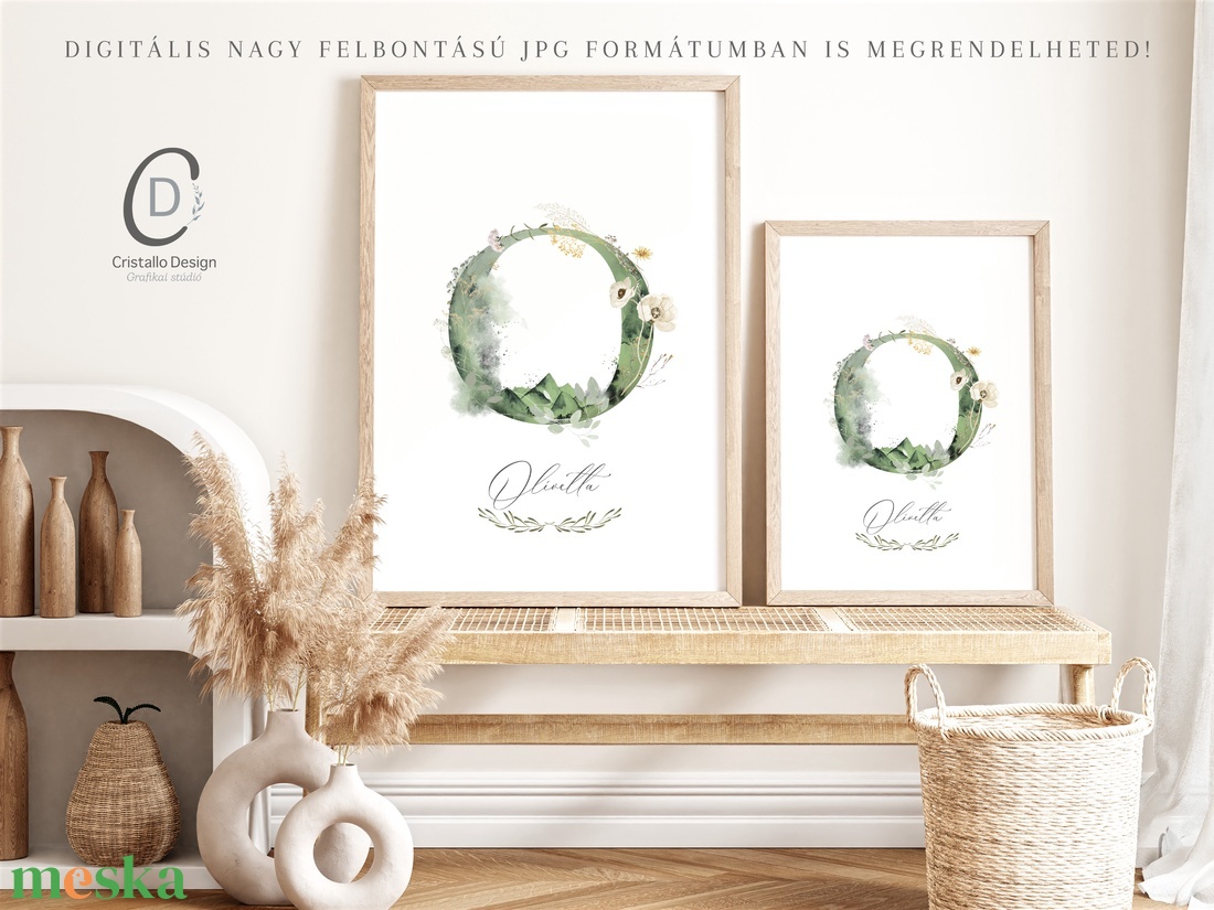 O betű, monogram, névnapi kép, dekoráció, greenery falikép, személyre szóló - otthon & életmód - dekoráció - fali és függő dekoráció - betű & név - Meska.hu