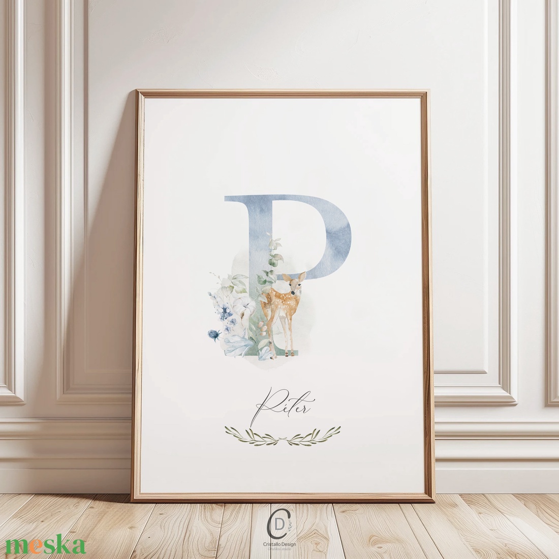 P betű, monogram, névnapi kép, dekoráció, greenery falikép, erdei állatos poszter - otthon & életmód - dekoráció - fali és függő dekoráció - betű & név - Meska.hu