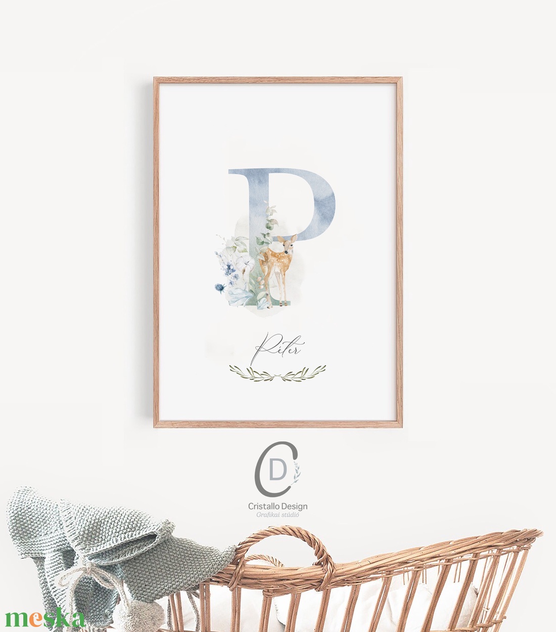 P betű, monogram, névnapi kép, dekoráció, greenery falikép, erdei állatos poszter - otthon & életmód - dekoráció - fali és függő dekoráció - betű & név - Meska.hu