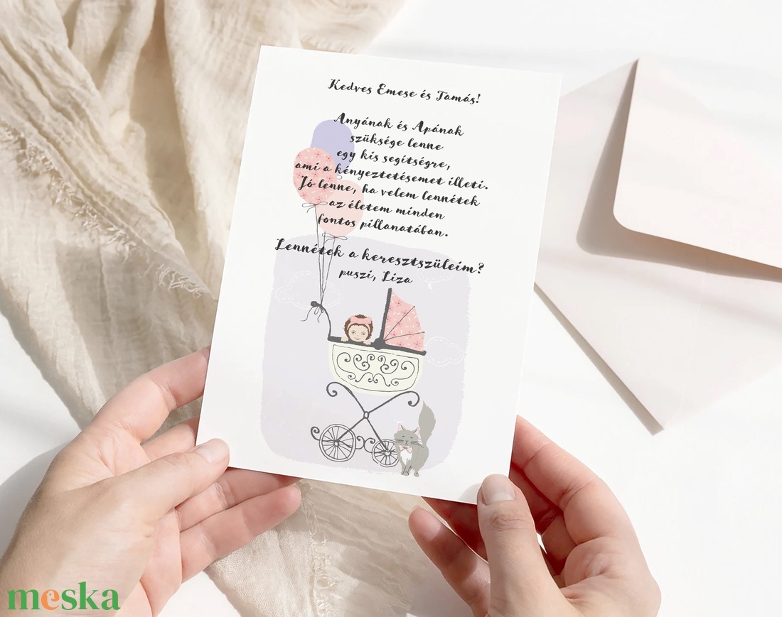 Keresztszülő felkérő kártya, egyedi személyre szoló képeslap - játék & sport - keresztelőajándékok - Meska.hu
