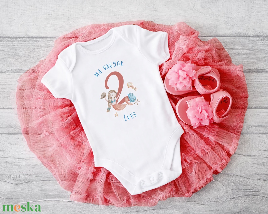 Sellő lányos születésnapi baba body, tütü tüll szoknya és fejpánt szettel - ruha & divat - babaruha & gyerekruha - body - Meska.hu