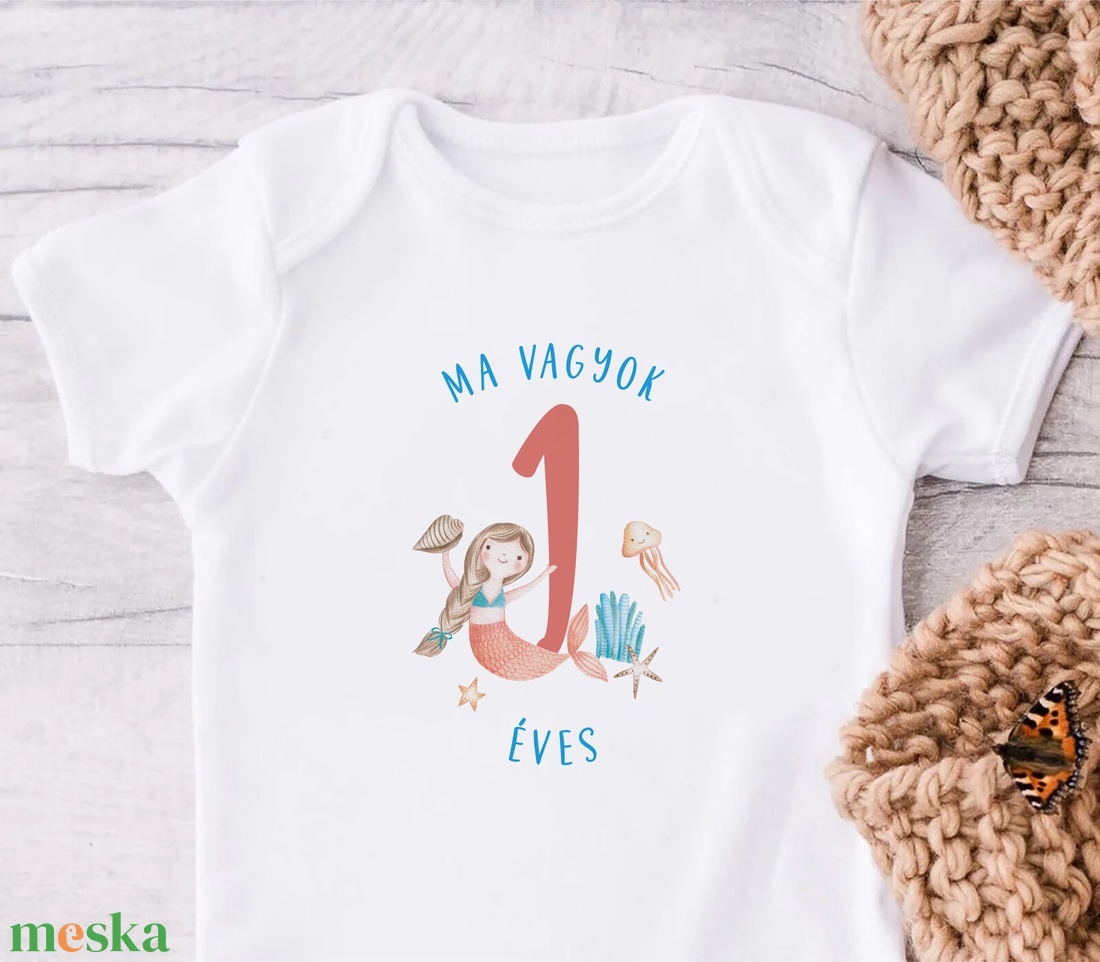 Sellő lányos születésnapi baba body, tütü tüll szoknya és fejpánt szettel - ruha & divat - babaruha & gyerekruha - body - Meska.hu