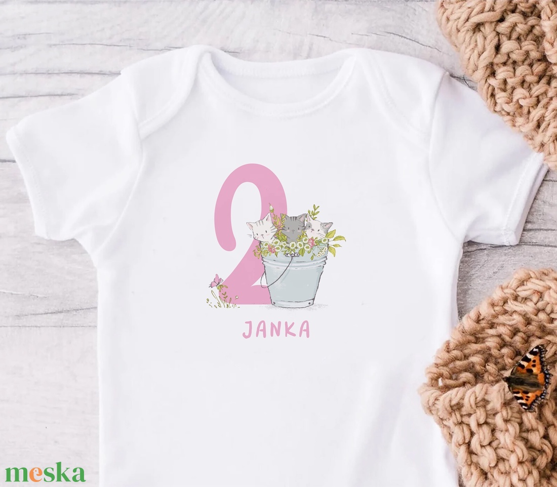 Születésnapi cicás baba body, tütü tüll szoknya és fejpánt szettel - ruha & divat - babaruha & gyerekruha - body - Meska.hu