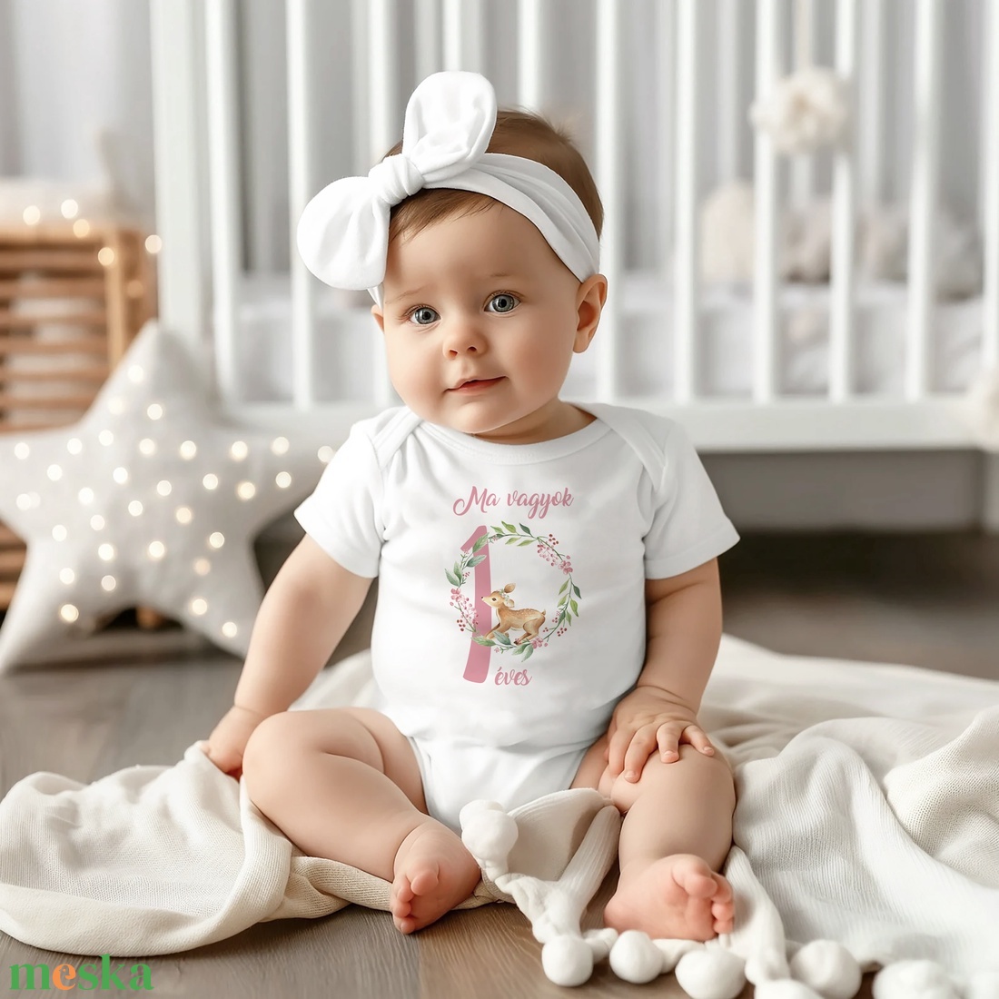 Születésnapi baba body, őzikés, tütü tüll szoknya és fejpánt szettel - ruha & divat - babaruha & gyerekruha - body - Meska.hu
