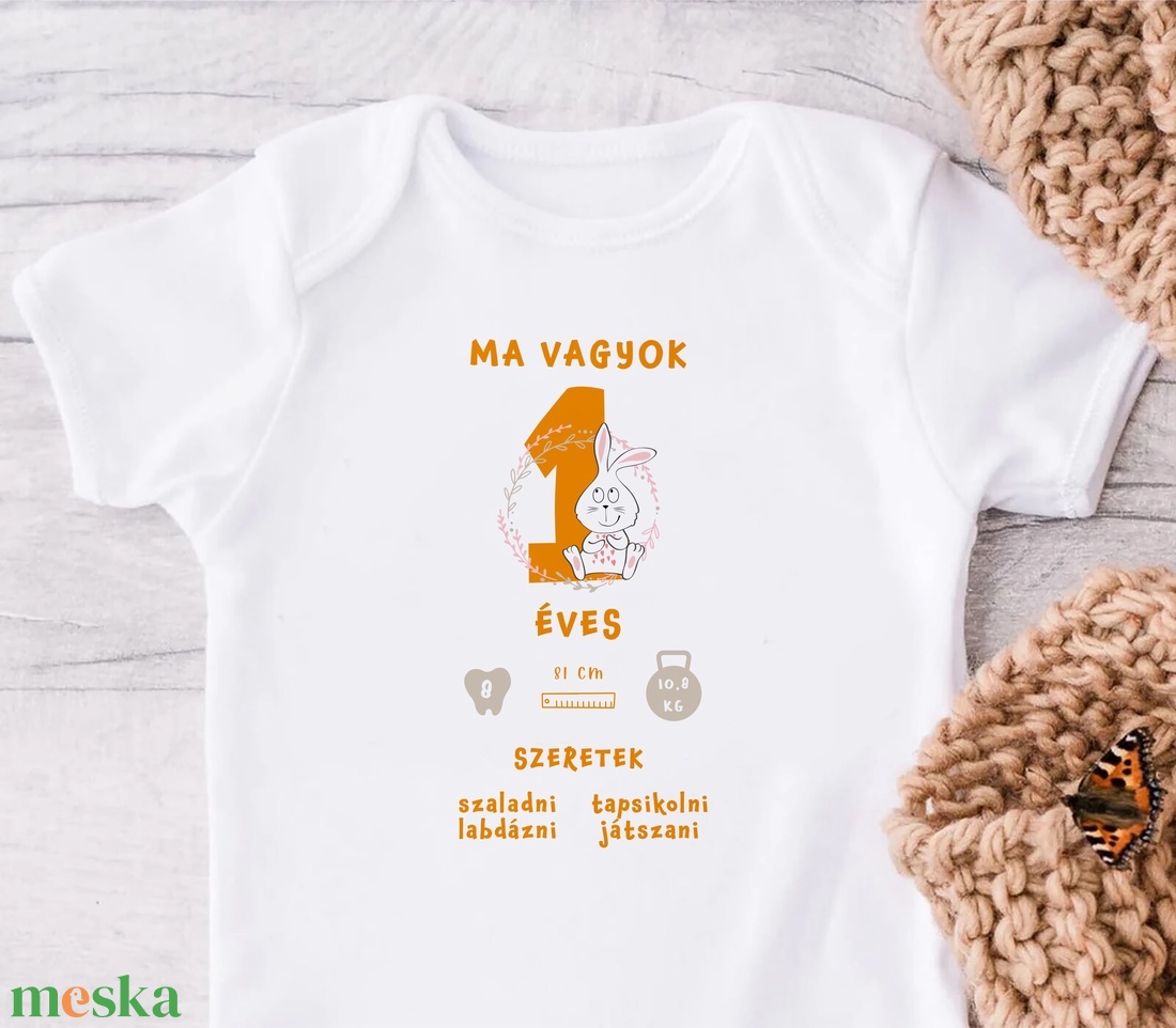 Születésnapi nyuszis baba body, tütü tüll szoknya és fejpánt szettel - ruha & divat - babaruha & gyerekruha - body - Meska.hu