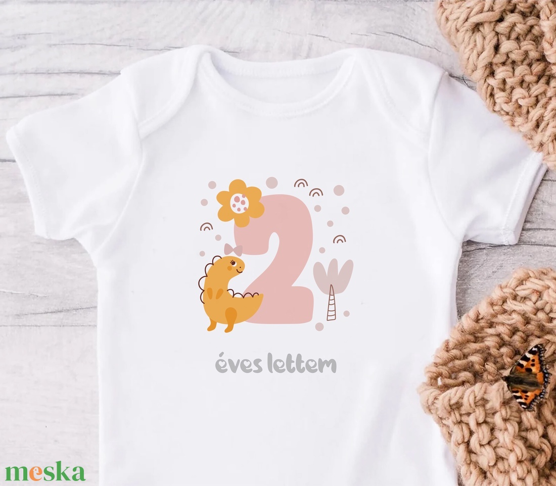 Születésnapi baba body, Dinós baba body,  tütü tüll szoknya és fejpánt szettel - ruha & divat - babaruha & gyerekruha - body - Meska.hu