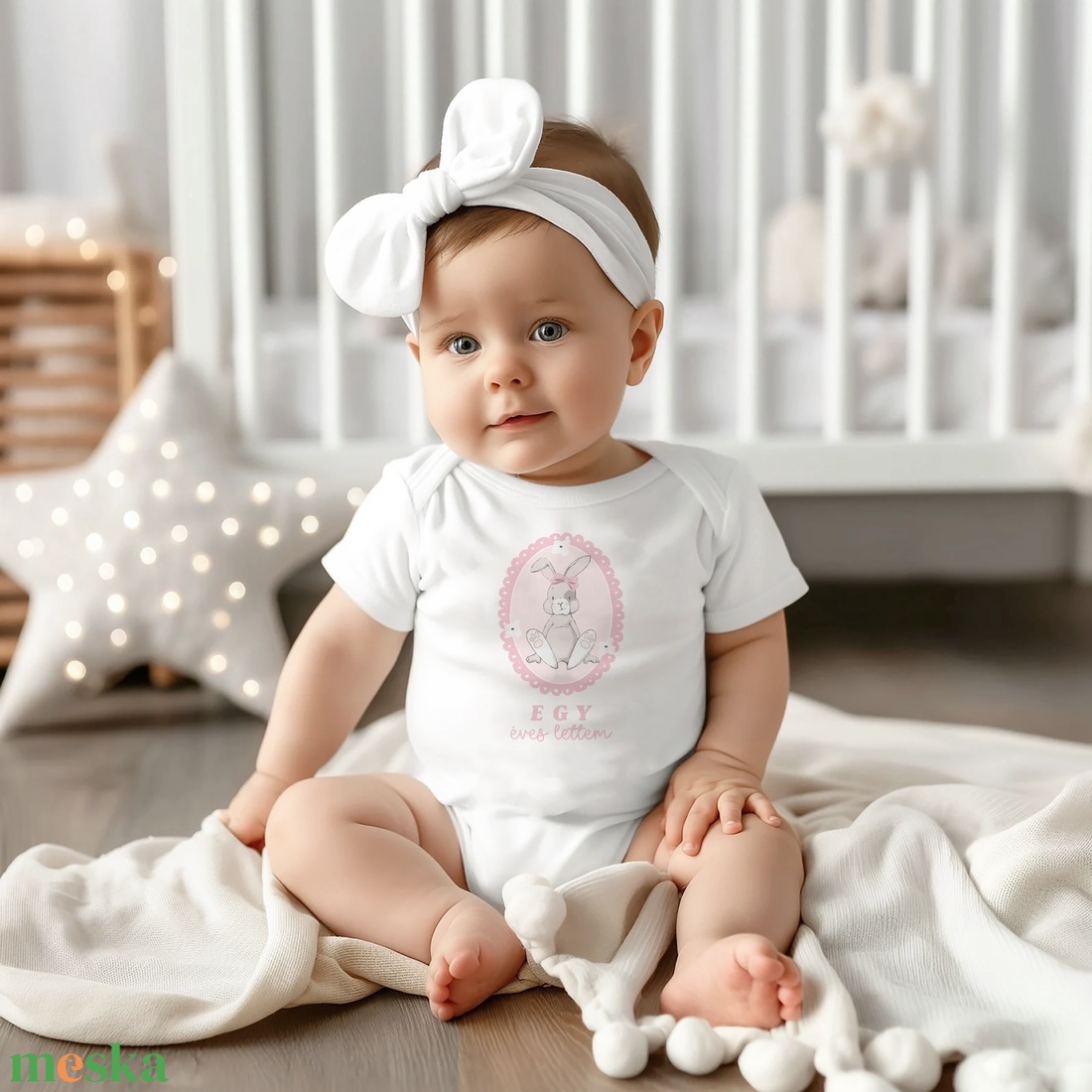 Születésnapi nyuszis baba body, tütü tüll szoknya és fejpánt szettel - ruha & divat - babaruha & gyerekruha - body - Meska.hu