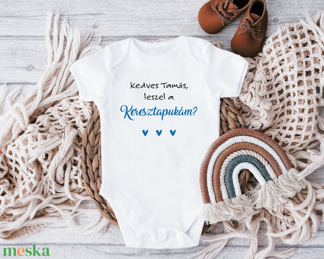 Keresztszülő felkérő baba body, ajándék - játék & sport - keresztelőajándékok - Meska.hu