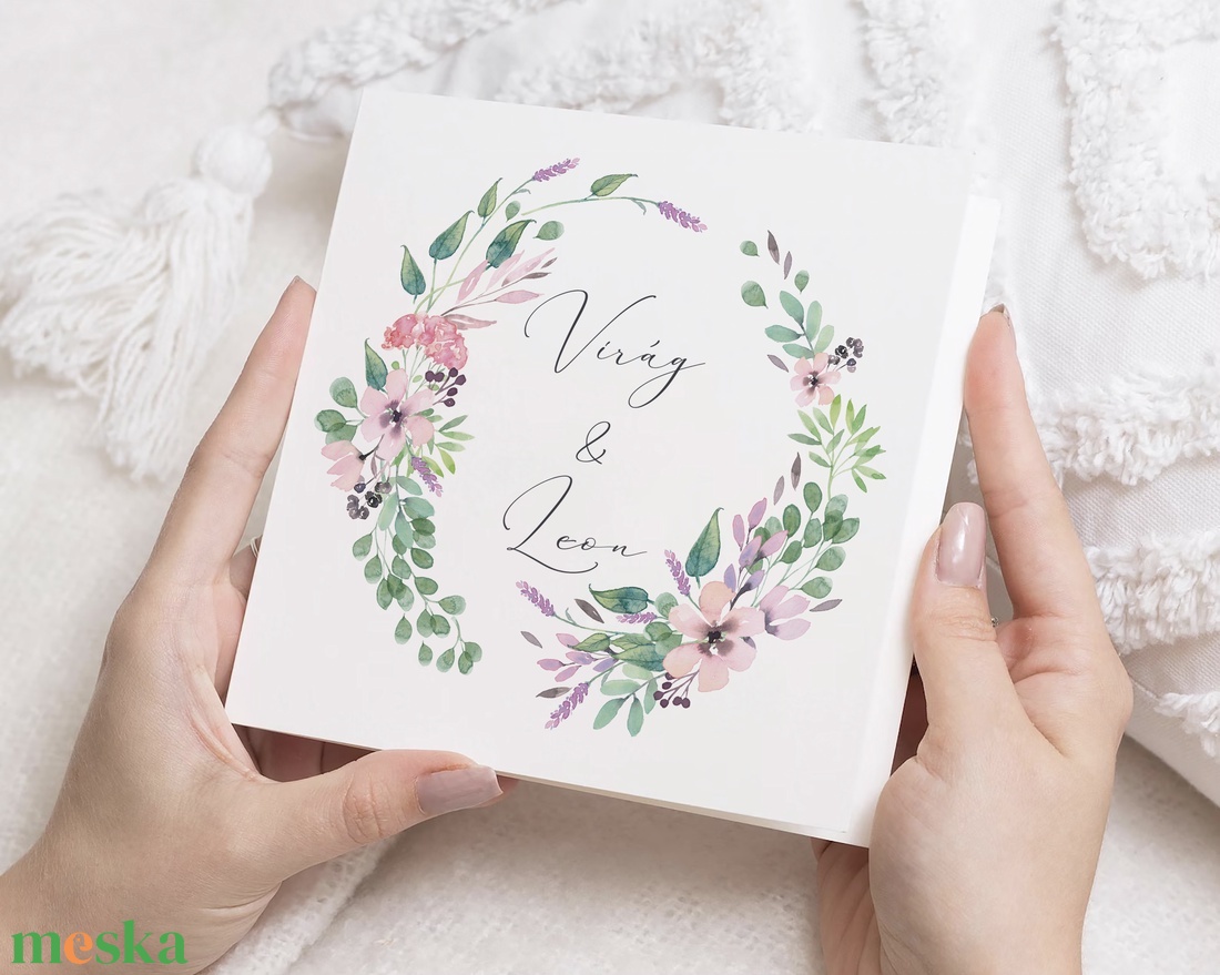 Vadvirág esküvői meghívó, kinyitható greenery képeslap - esküvő - meghívó & kártya - meghívó - Meska.hu