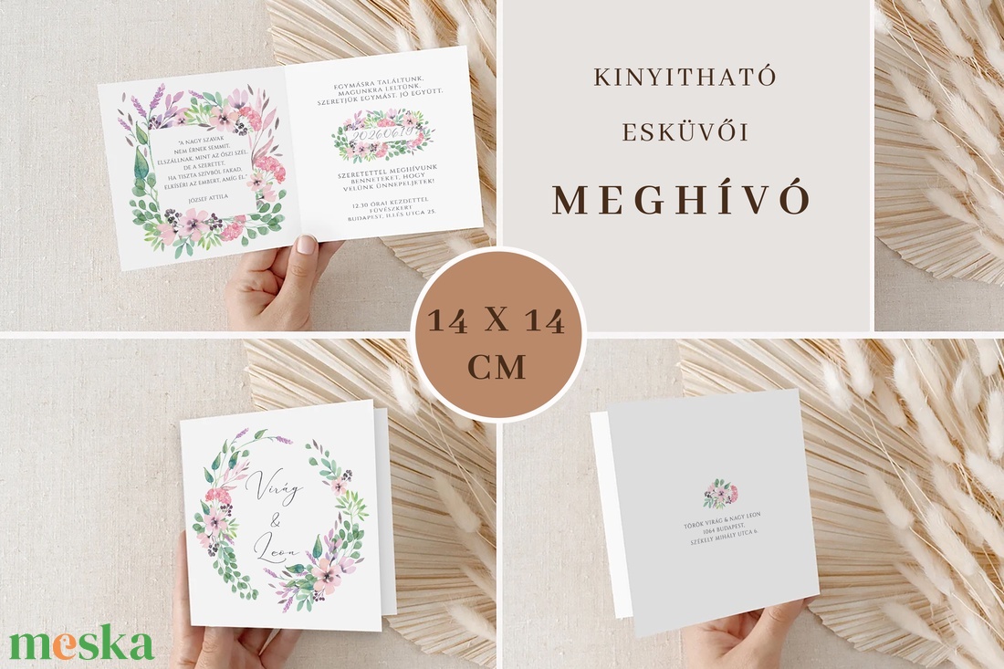 Vadvirág esküvői meghívó, kinyitható greenery képeslap - esküvő - meghívó & kártya - meghívó - Meska.hu