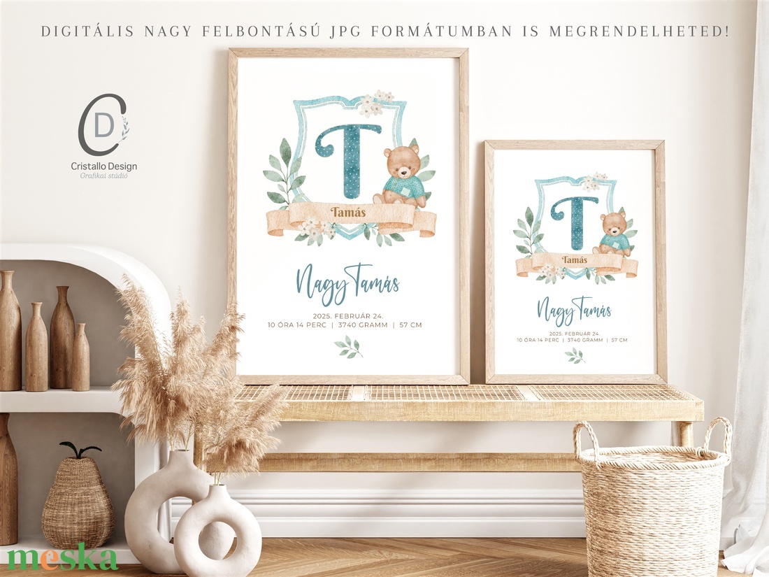 Megérkeztem baba poszter, megszülettem adatok, keresztelő ajándék - otthon & életmód - babaszoba, gyerekszoba - babaszoba kép - Meska.hu