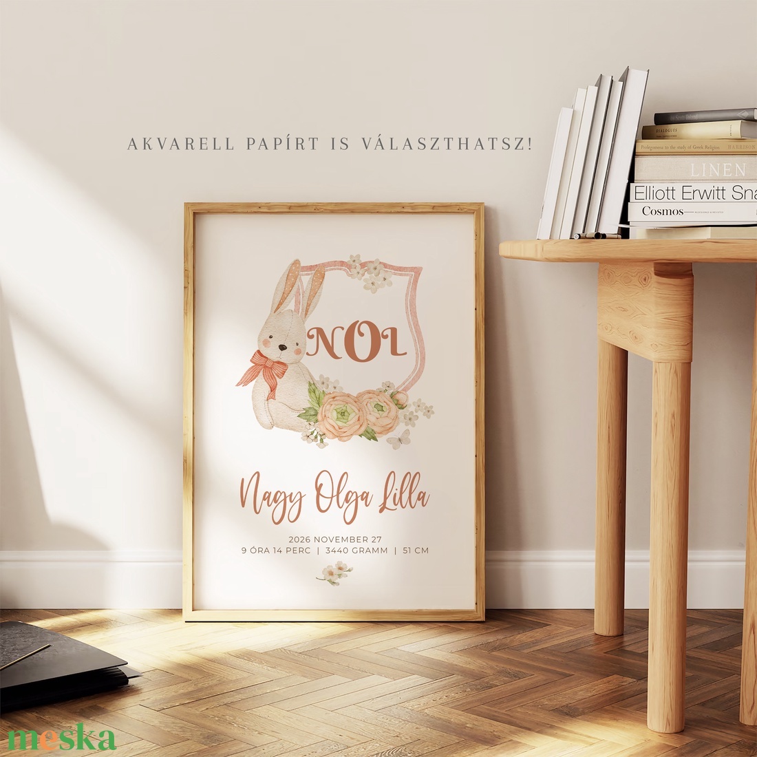 Megérkeztem baba poszter, megszülettem adatok, nyuszis keresztelő ajándék - otthon & életmód - babaszoba, gyerekszoba - babaszoba kép - Meska.hu