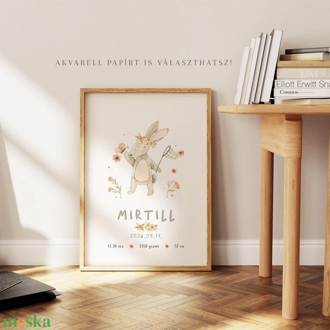Megérkeztem baba poszter, megszülettem adatok, nyuszis keresztelő ajándék - otthon & életmód - babaszoba, gyerekszoba - babaszoba kép - Meska.hu
