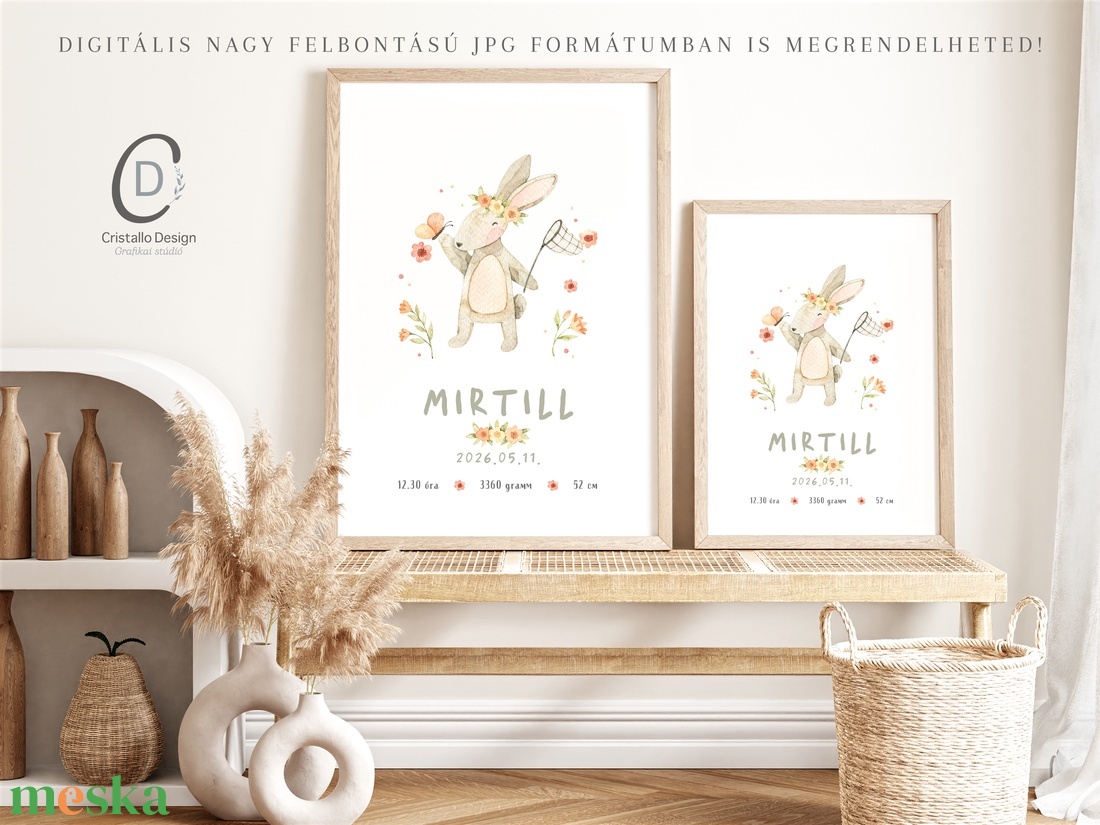 Megérkeztem baba poszter, megszülettem adatok, nyuszis keresztelő ajándék - otthon & életmód - babaszoba, gyerekszoba - babaszoba kép - Meska.hu