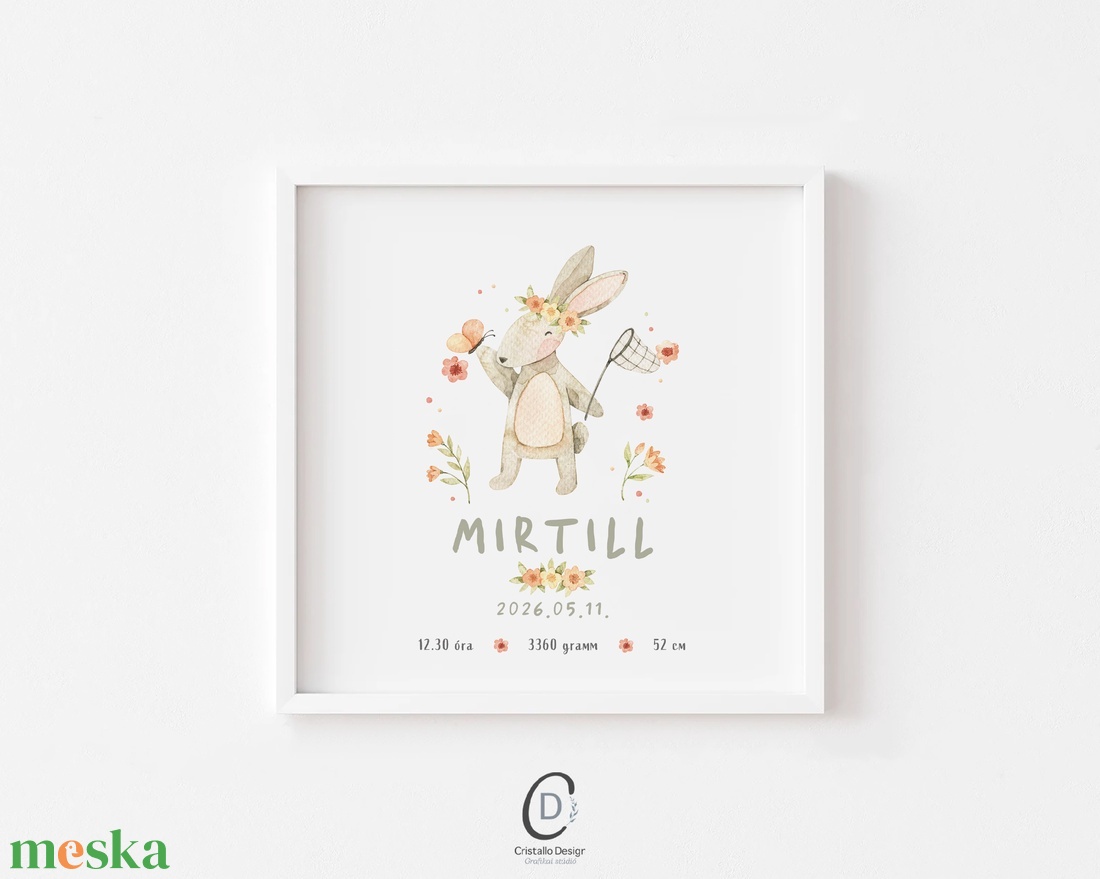 Megérkeztem baba poszter, megszülettem adatok, nyuszis keresztelő ajándék - otthon & életmód - babaszoba, gyerekszoba - babaszoba kép - Meska.hu