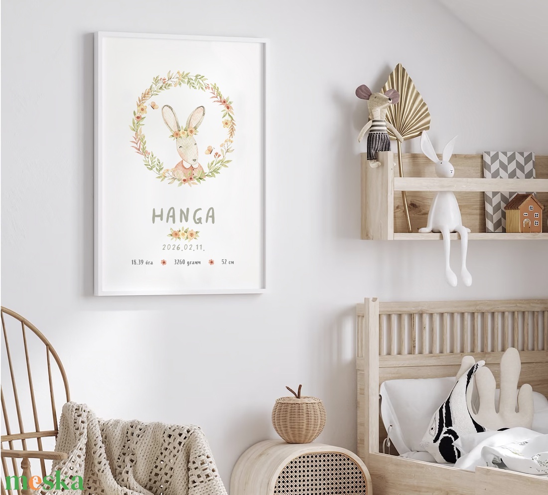 Megérkeztem baba poszter, megszülettem adatok, nyuszis keresztelő ajándék - baba - mama - babaszoba dekoráció - babaposzter - Meska.hu