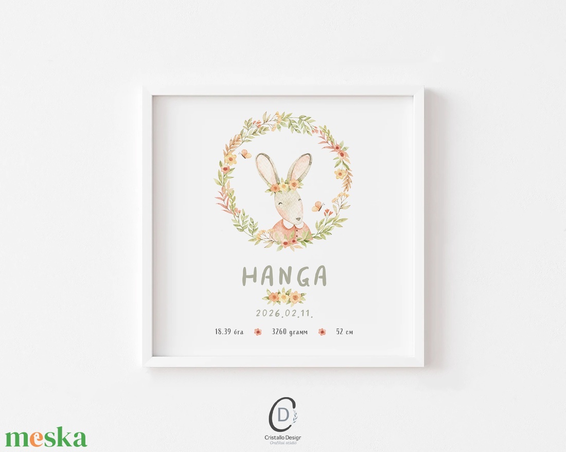 Megérkeztem baba poszter, megszülettem adatok, nyuszis keresztelő ajándék - baba - mama - babaszoba dekoráció - babaposzter - Meska.hu