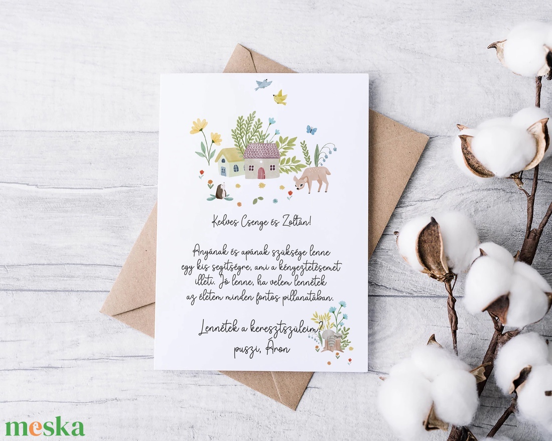 Keresztszülő felkérő kártya, erdei állatos - játék & sport - keresztelőajándékok - Meska.hu