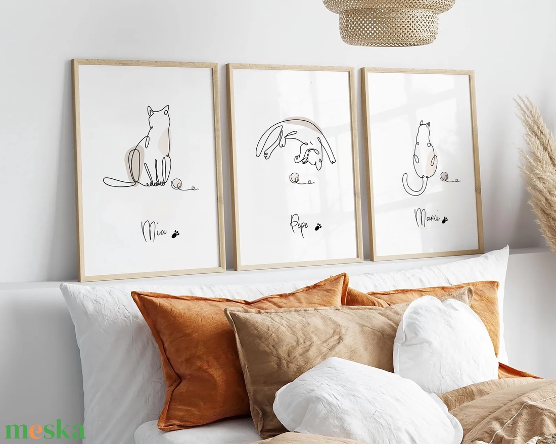 Macska lineart poszter, névre szoló kép, egyedi cicás falikép - otthon & életmód - dekoráció - kép & falikép - poszter - Meska.hu