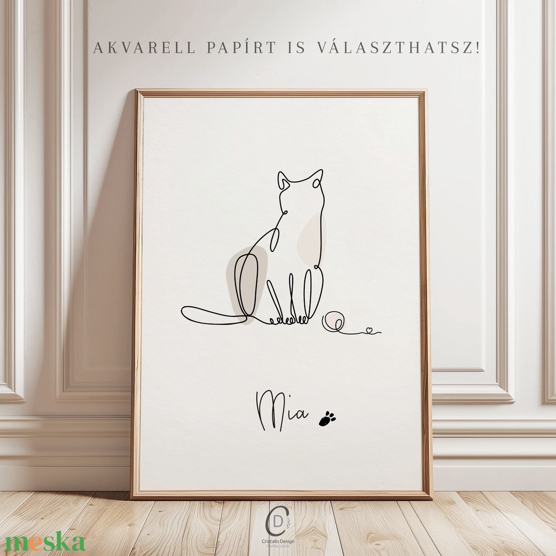 Macska lineart poszter, névre szoló kép, egyedi cicás falikép - otthon & életmód - dekoráció - kép & falikép - poszter - Meska.hu