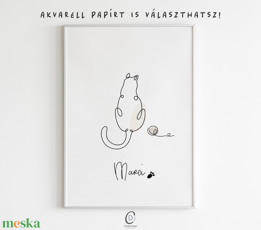 Macska lineart poszter, névre szoló kép, egyedi cicás falikép - otthon & életmód - dekoráció - kép & falikép - poszter - Meska.hu