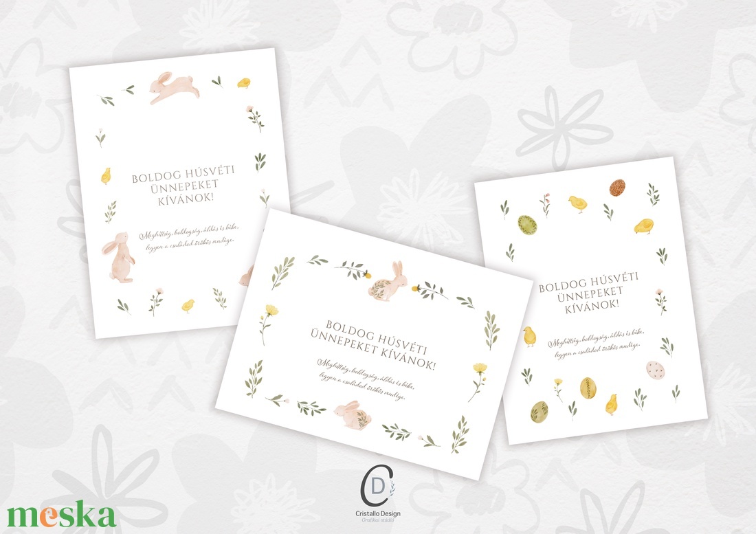 Húsvéti képeslap, nyuszis üdvözlőlapok, ajándékkísérő szett 3 db - otthon & életmód - papír, írószer - ajándékozás kellékei - ajándékkísérő - Meska.hu