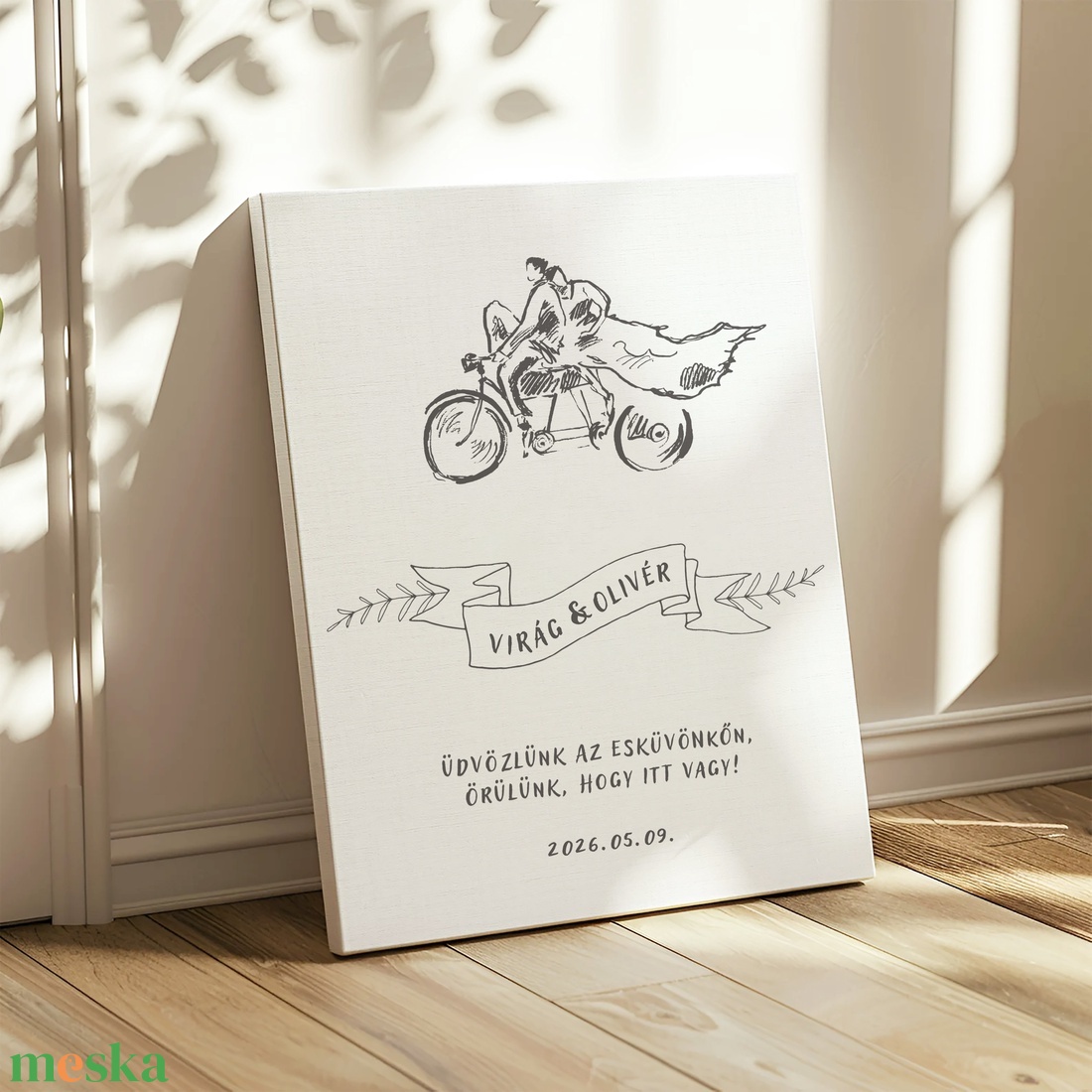 Esküvői üdvözlő tábla, vendégköszöntő, biciklis vendégváró poszter - esküvő - dekoráció - tábla & jelzés - Meska.hu