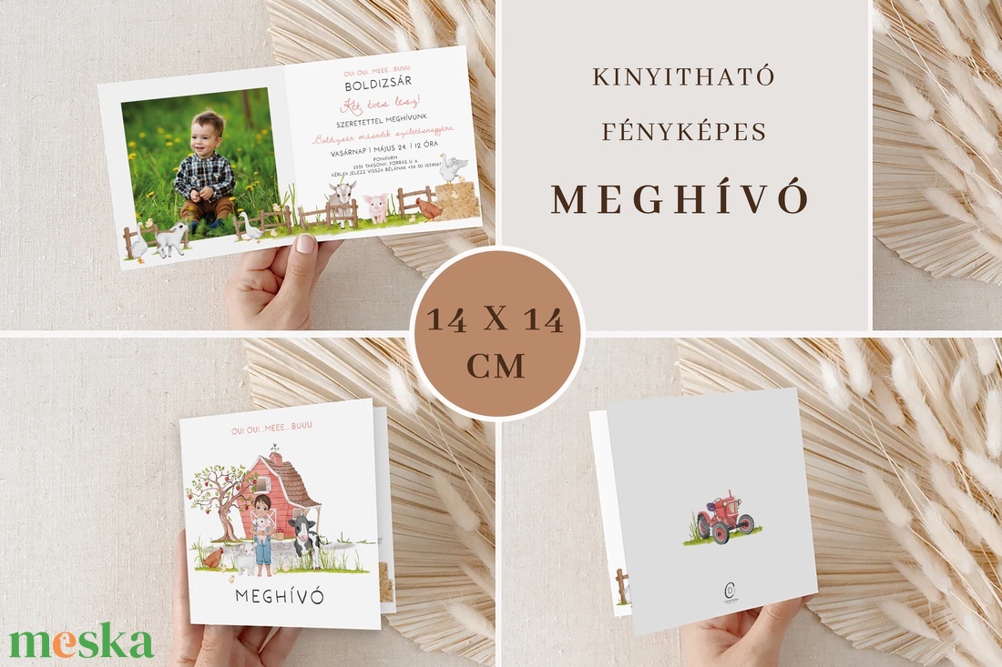 Farmos születésnapi meghívó, farm állatos fényképes képeslap - otthon & életmód - papír, írószer - ajándékozás kellékei - képeslap, üdvözlőlap - Meska.hu