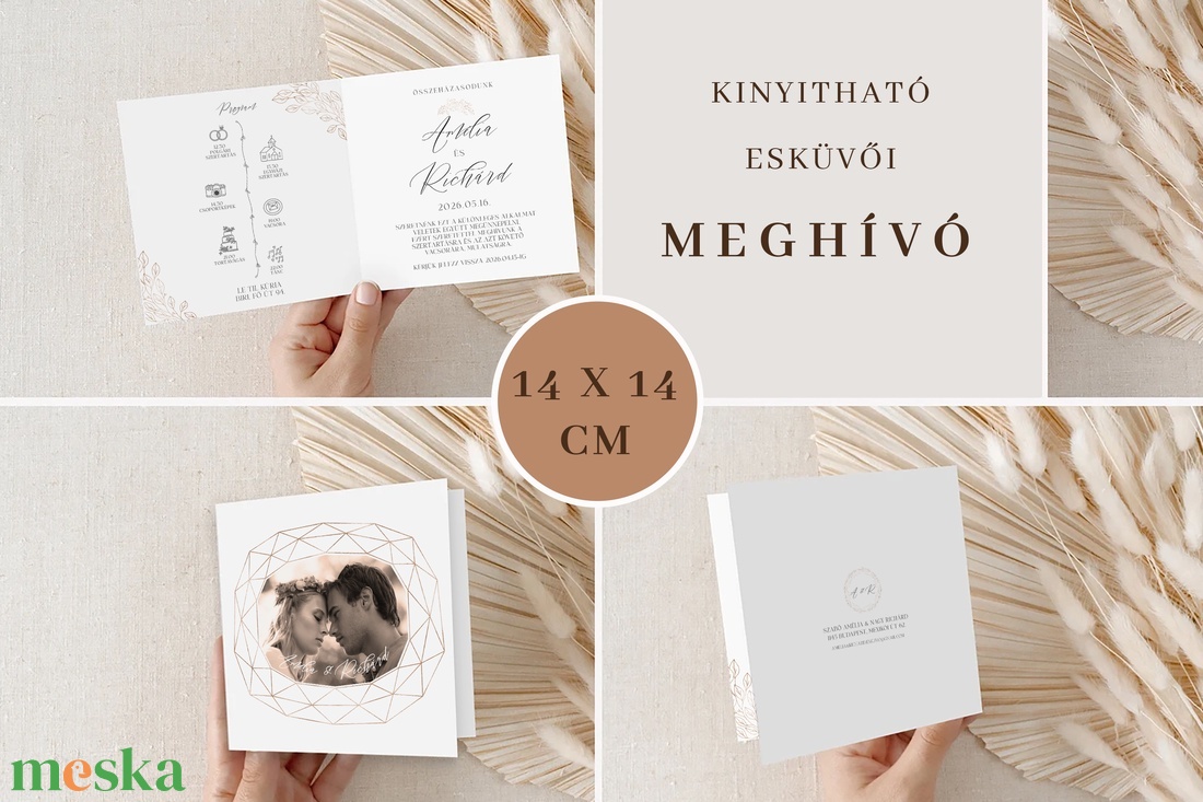 Gold esküvői meghívó, kinyitható, idővonalas, fényképes - esküvő - meghívó & kártya - meghívó - Meska.hu