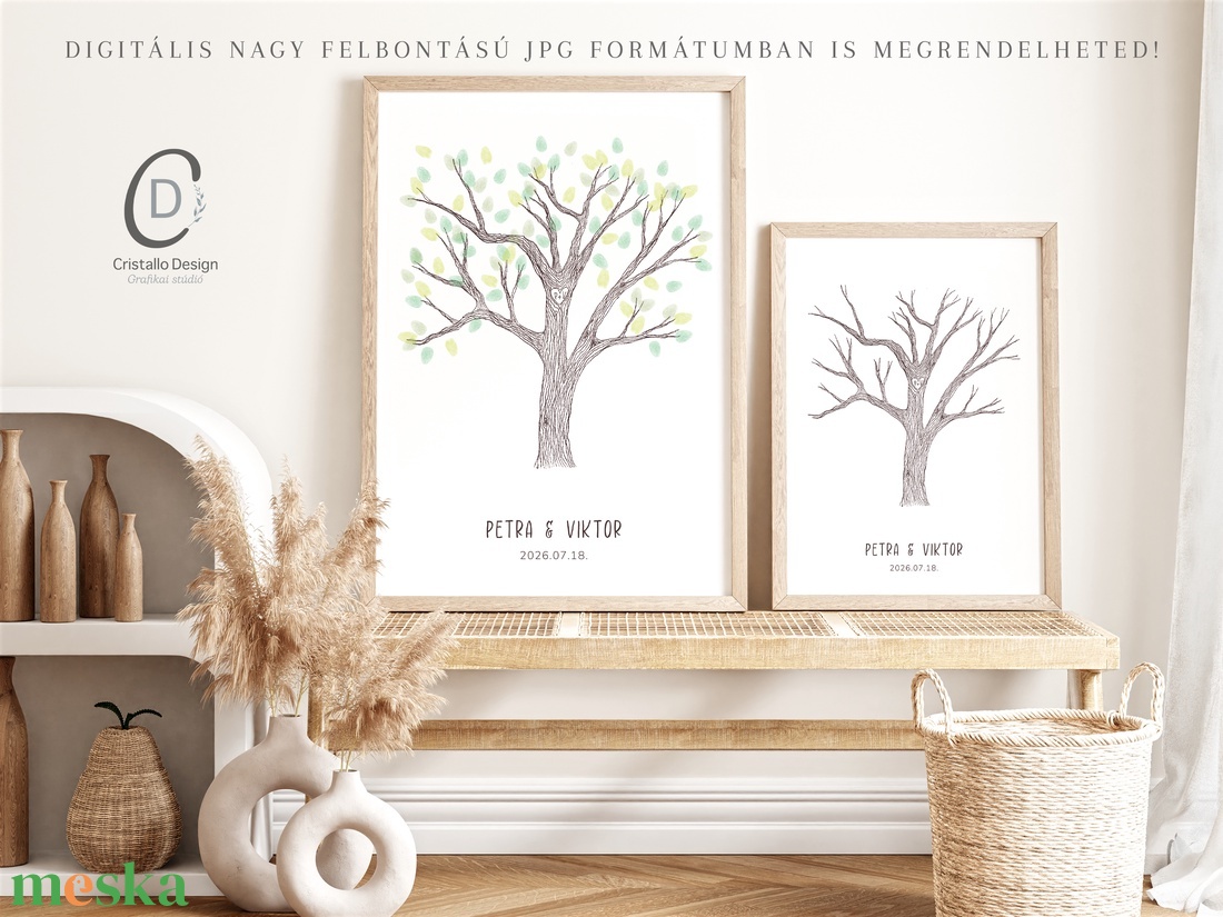 Esküvői ujjlenyomat fa ceremónia vendégkönyv, poszter, tábla, vászonkép - esküvő - emlék & ajándék - nászajándék - ceremónia szett - Meska.hu