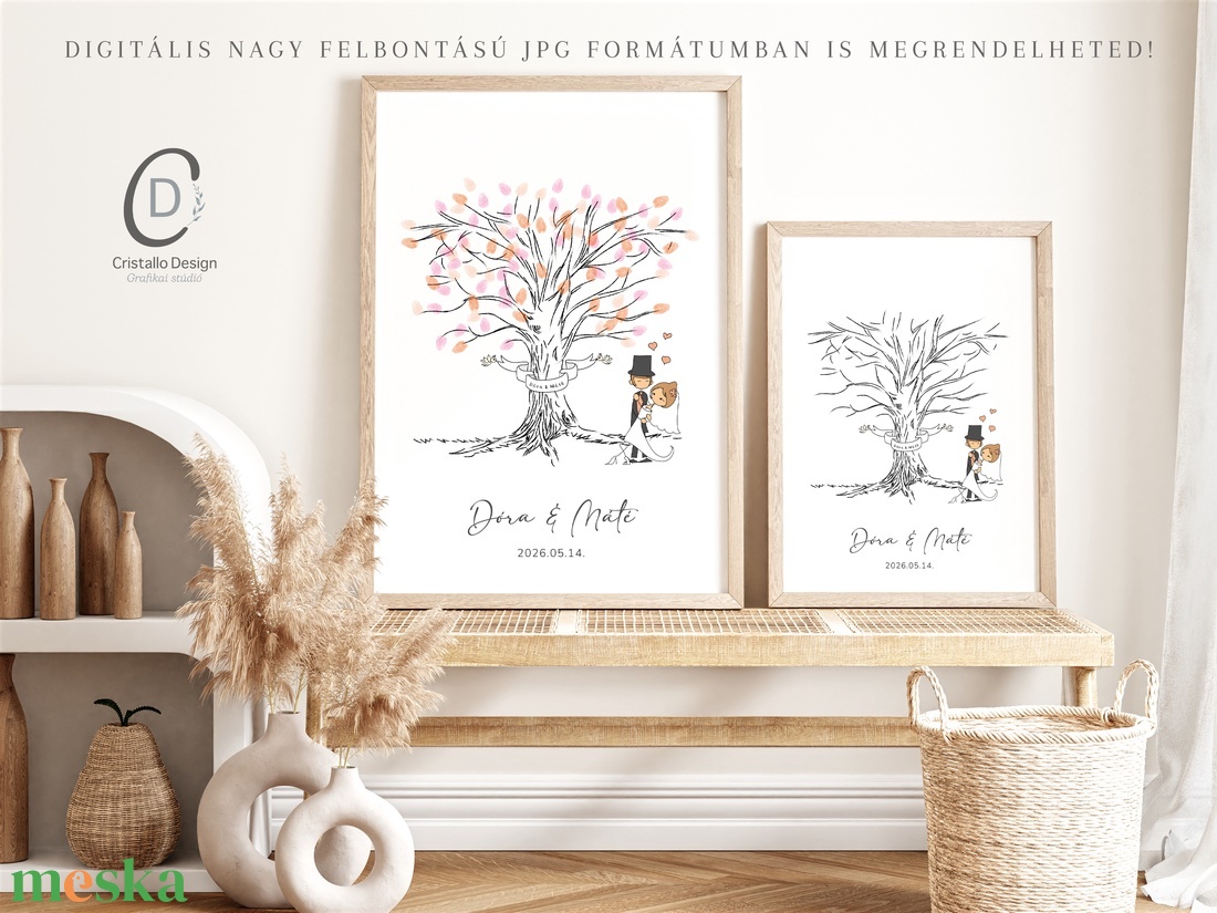 Esküvői ujjlenyomat fa ceremónia vendégkönyv, poszter, tábla, vászonkép - esküvő - emlék & ajándék - nászajándék - ceremónia szett - Meska.hu