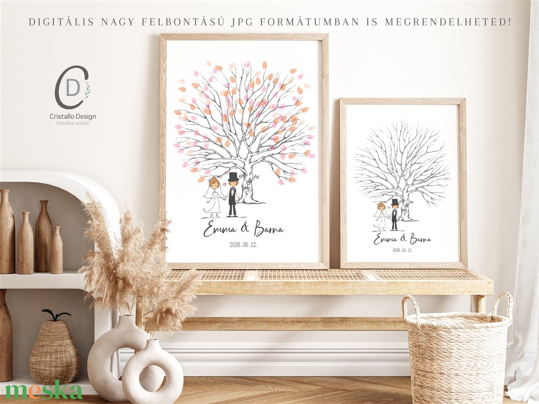 Esküvői ujjlenyomat fa ceremónia vendégkönyv, poszter, tábla, vászonkép - esküvő - emlék & ajándék - nászajándék - ceremónia szett - Meska.hu