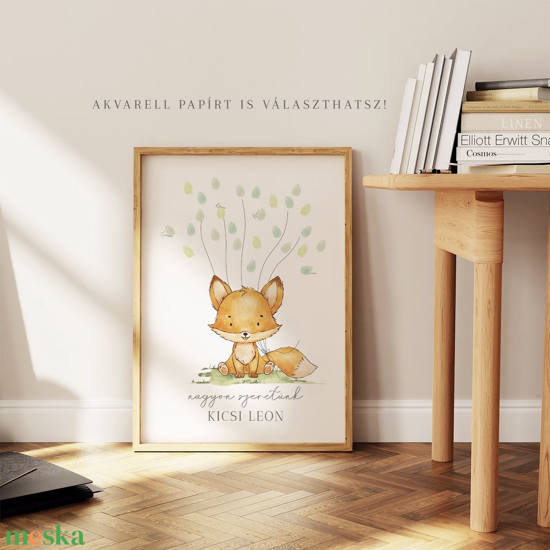 Babaváró buli ujjlenyomat vendégkönyv, róka poszter, tábla, vászonkép - otthon & életmód - babaszoba, gyerekszoba - babaszoba kép - Meska.hu