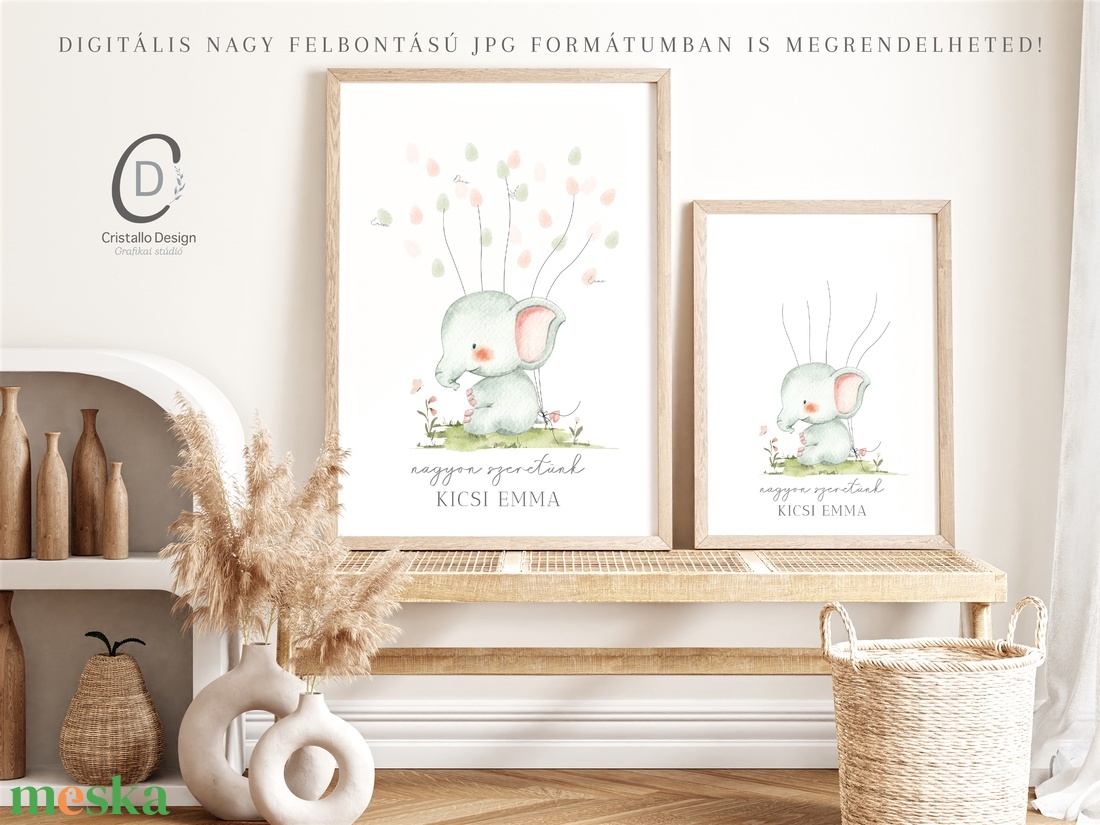 Babaváró buli ujjlenyomat vendégkönyv, elefántos poszter, tábla, vászonkép - otthon & életmód - babaszoba, gyerekszoba - babaszoba kép - Meska.hu