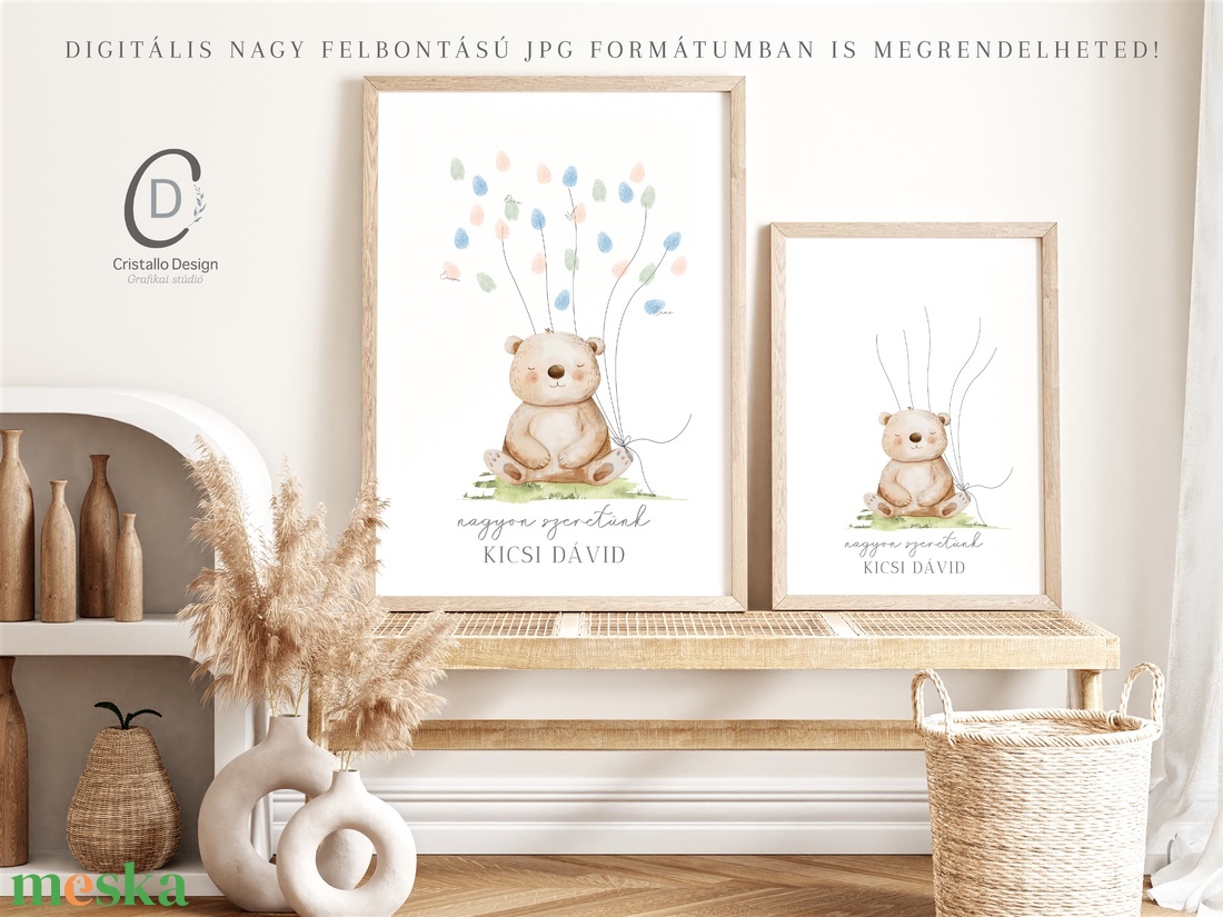 Babaváró buli ujjlenyomat vendégkönyv, macis poszter, tábla, vászonkép - otthon & életmód - babaszoba, gyerekszoba - babaszoba kép - Meska.hu