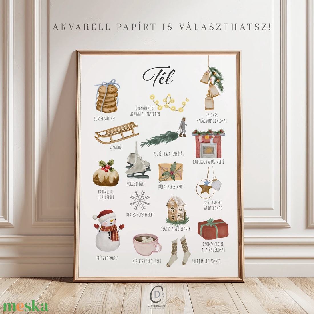 Téli tennivalók, Montessori oktatóplakát, karácsonyi akvarell poszter, falikép - otthon & életmód - babaszoba, gyerekszoba - babaszoba kép - Meska.hu