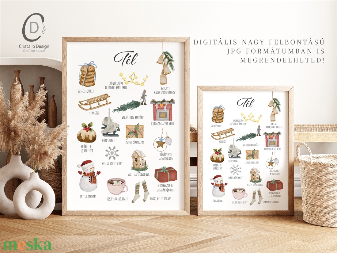 Téli tennivalók, Montessori oktatóplakát, karácsonyi akvarell poszter, falikép - otthon & életmód - babaszoba, gyerekszoba - babaszoba kép - Meska.hu