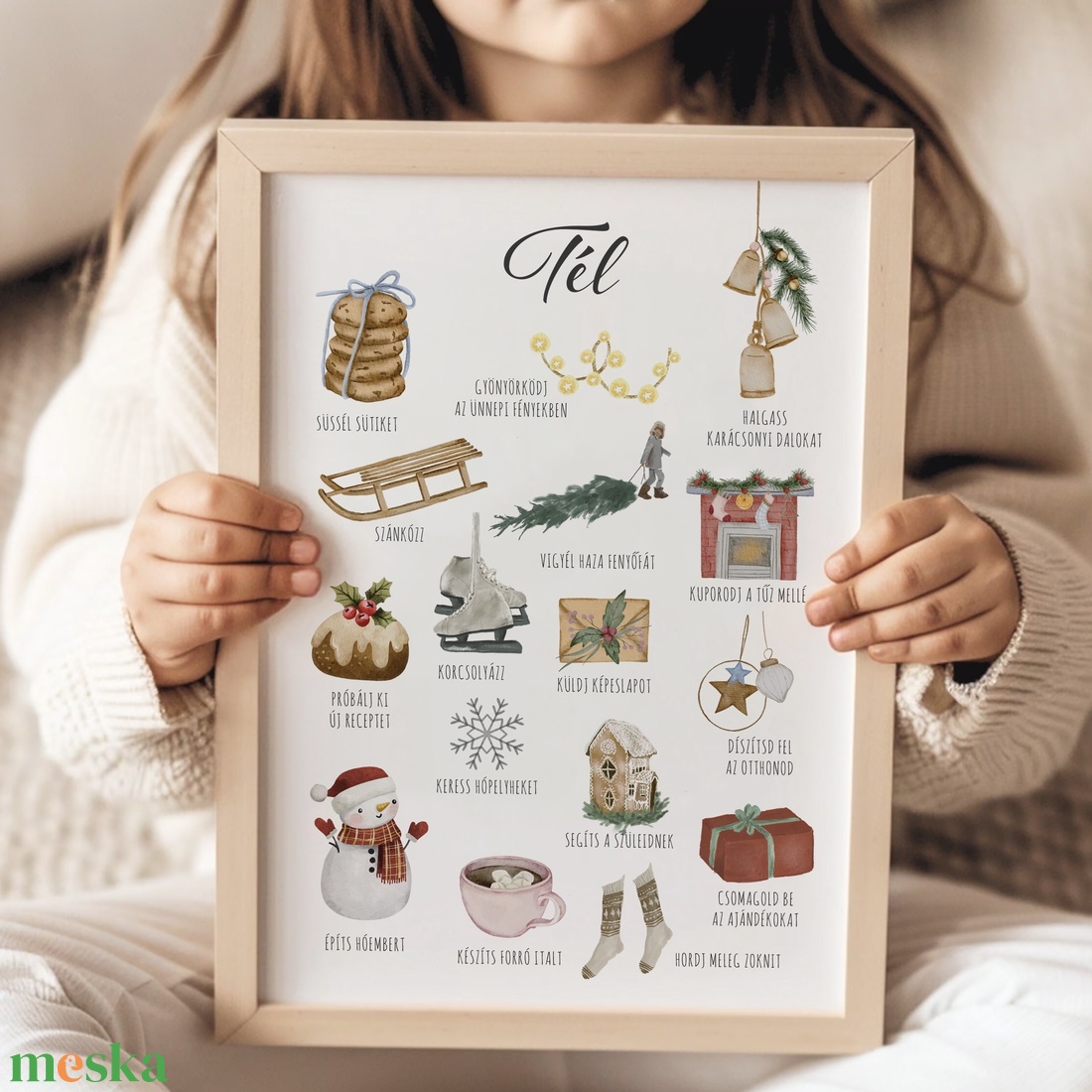 Téli tennivalók, Montessori oktatóplakát, karácsonyi akvarell poszter, falikép - otthon & életmód - babaszoba, gyerekszoba - babaszoba kép - Meska.hu