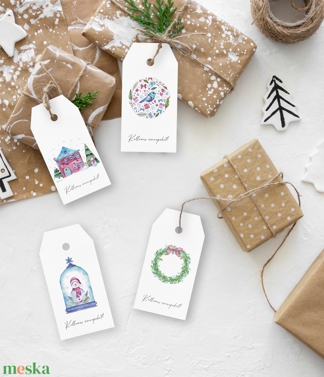 Karácsonyi ajándékkísérő kártya, Berry ajándékátadó címke szett 4 db - karácsony - karácsonyi ajándékozás - karácsonyi képeslap, üdvözlőlap, ajándékkísérő - Meska.hu