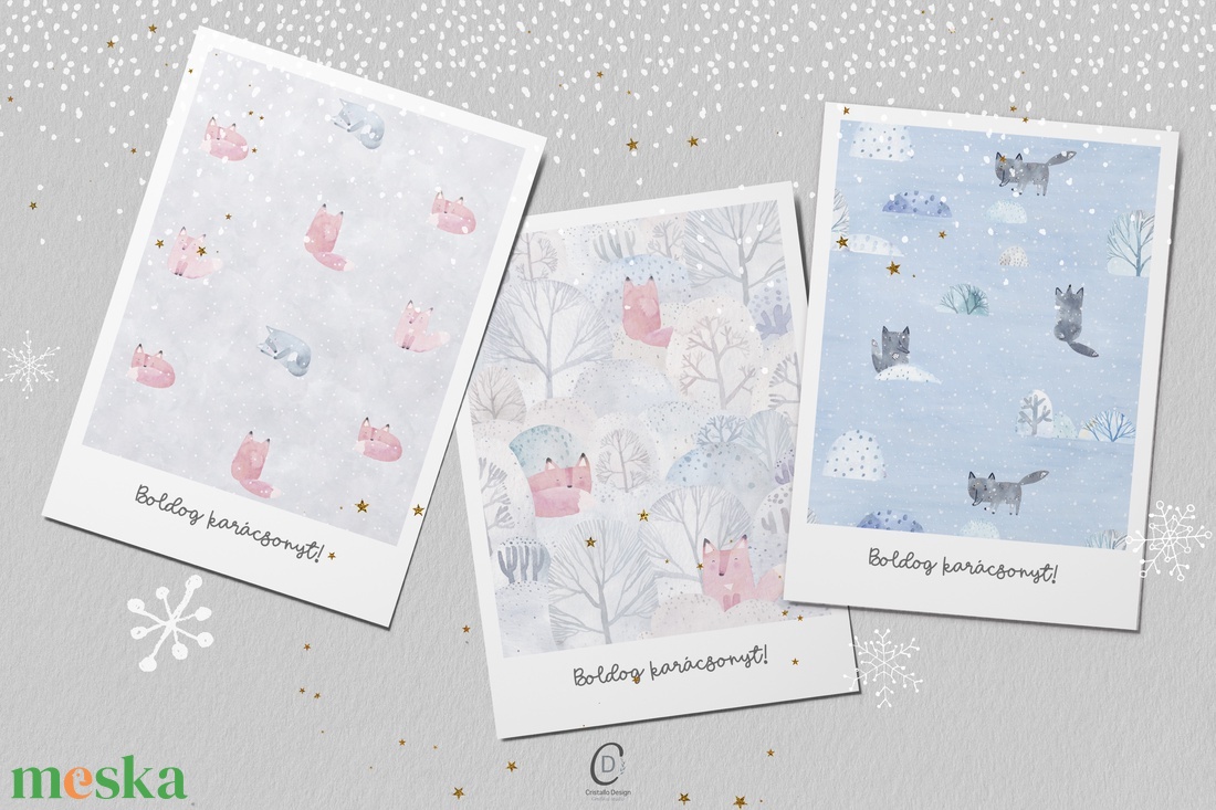Wintertale karácsonyi képeslap, üdvözlőlap, ajándékkísérő szett 3 db - karácsony - karácsonyi ajándékozás - karácsonyi képeslap, üdvözlőlap, ajándékkísérő - Meska.hu