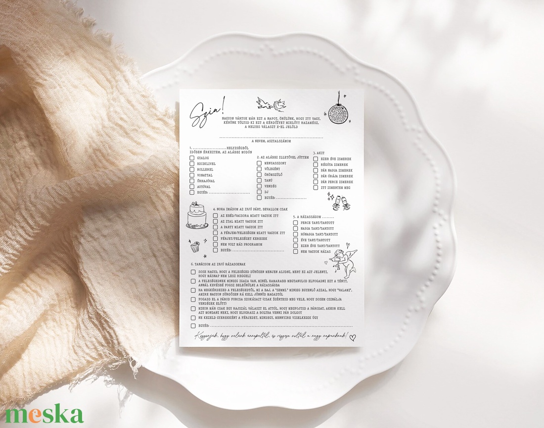 Esküvői vicces emlékkártya, lap, vendégkönyv, ajándékkísérő, kérdőív, köszönőajándék - esküvő - emlék & ajándék - vendégkönyv - Meska.hu