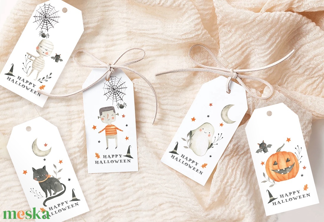 Halloween ajándékkísérő kártyacsomag, ajándékátadó címke szett 5 db - otthon & életmód - dekoráció - halloween - halloweeni meghívó, képeslap, ajándékkísérő - Meska.hu